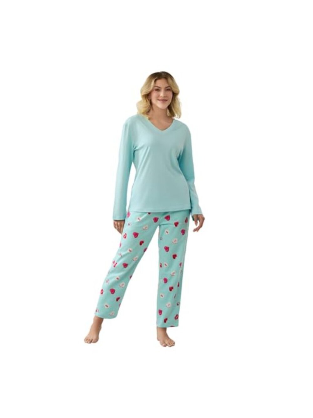 100% Cotton Pajama Set Long Sleeve 2 Piece Sleepwear with Pockets